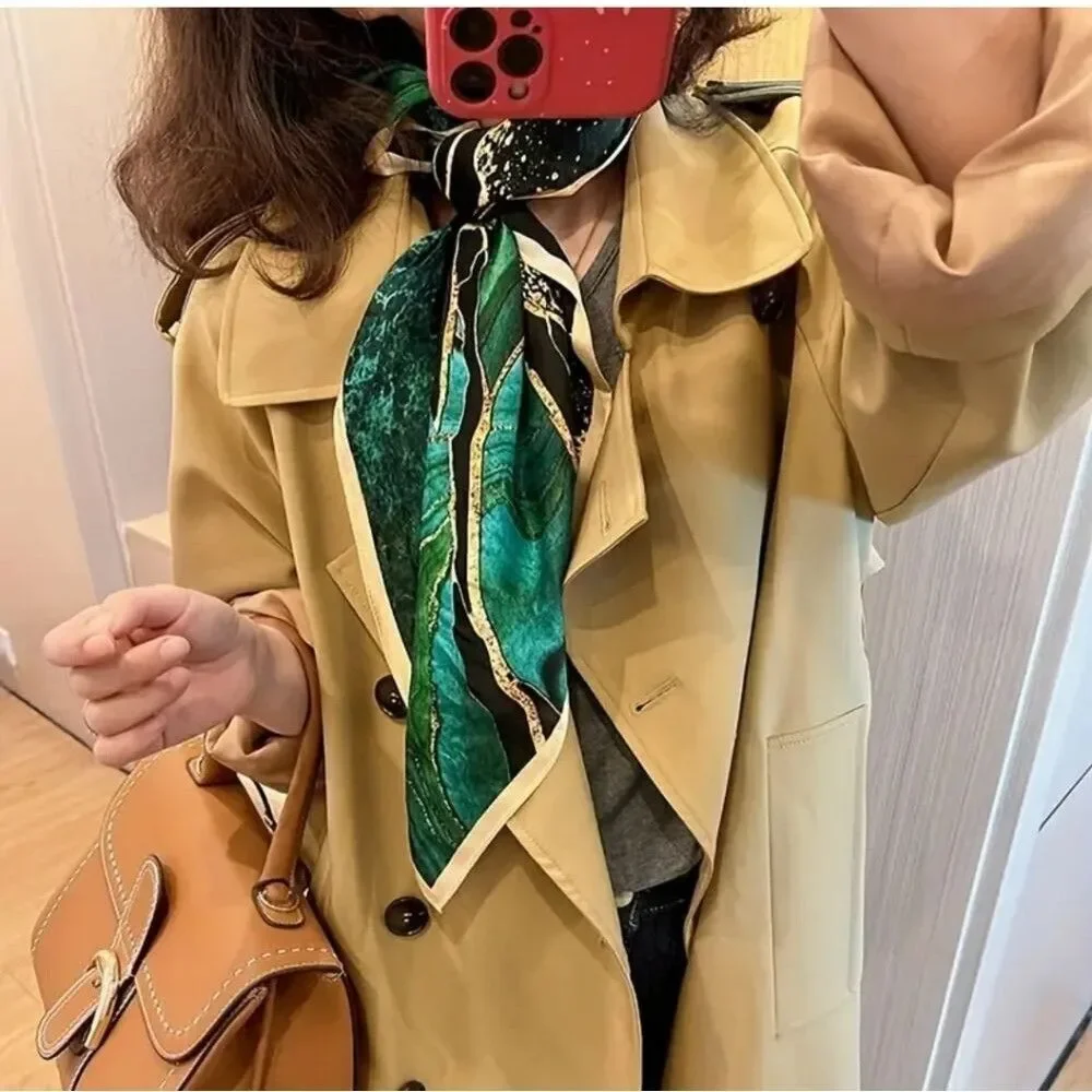 Emerald green scarf marble painting trim shawl